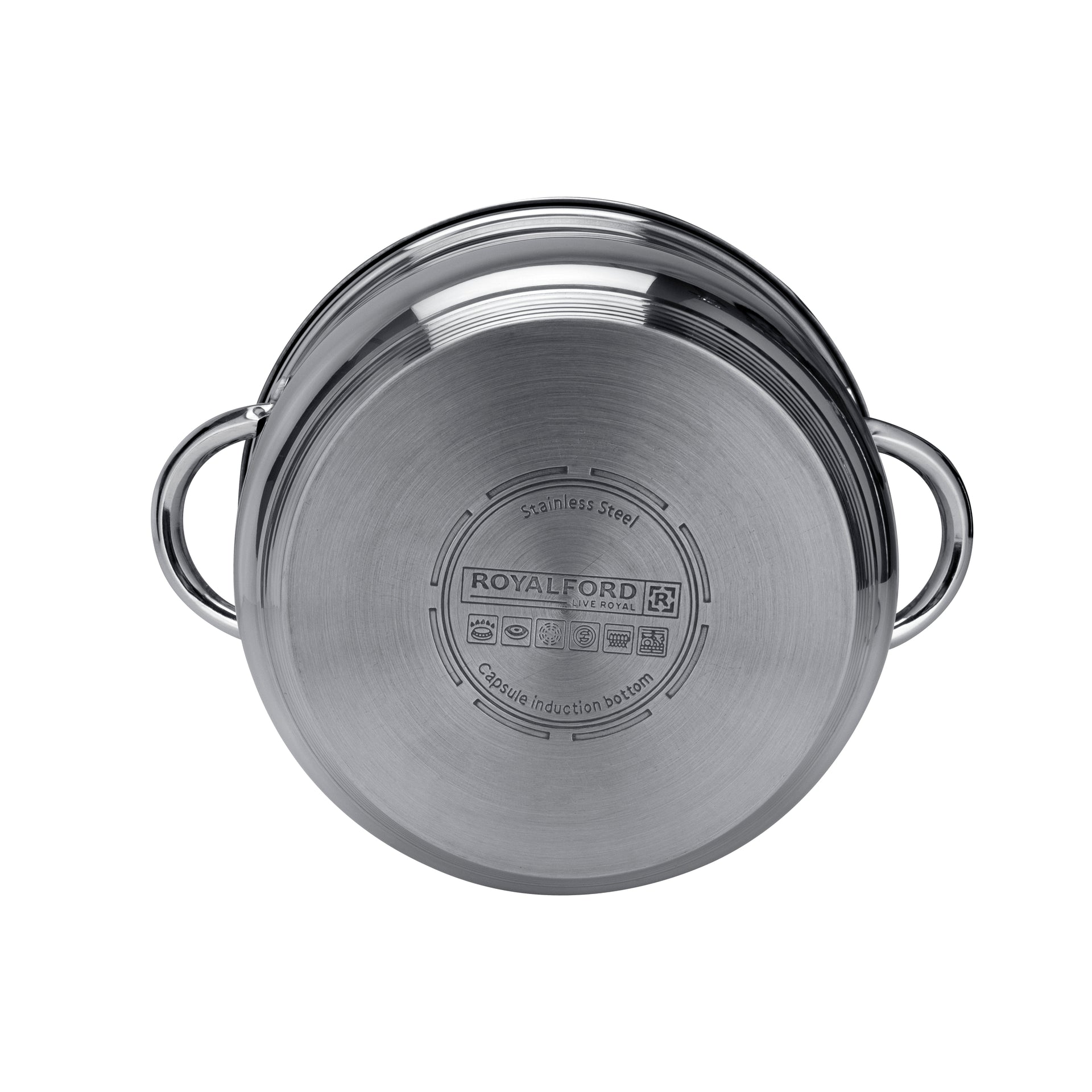 10-Piece Stainless Steel Cookware Set Dishwasher Safe, RF10390 Induction Compatible Base, Strong, Heavy-Duty Riveted Handles Stainless Steel 49x27x21cm