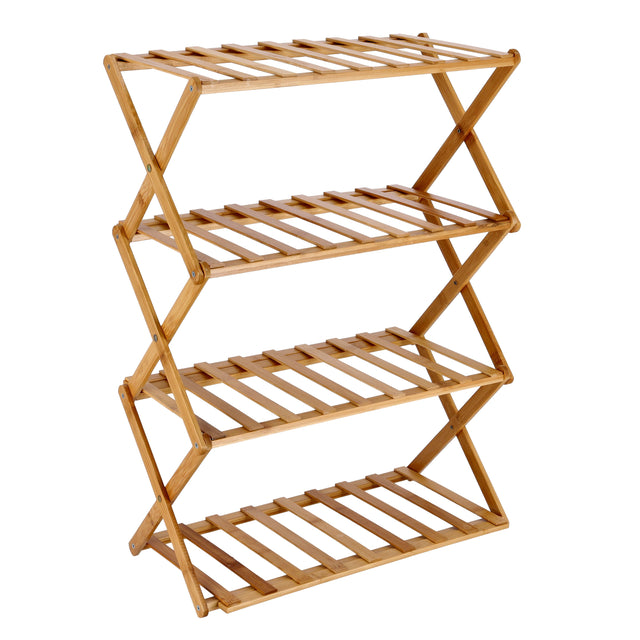 Royalford 4-Layer Bamboo Shoe Rack, RF10413 | 100% Natural Bamboo | Eco-Friendly | Collapsible Design | Easy To Store & Carry | Multifunctional Shoe Shelf | Free Standing Shoe Organizer