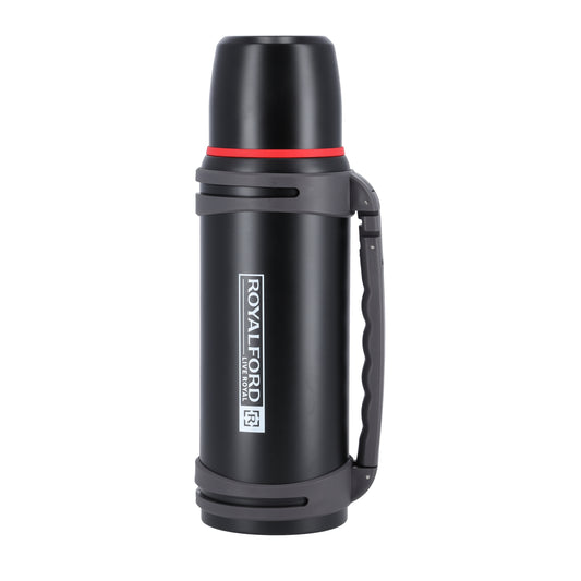 Royalford Travel Vacuum Bottle | 1.40 L | SS Vacuum Bottle | RF10456 | Double Wall Insulation | Keeps Drink Hot or Cold For Hours | Stainless Steel Thermos For Cold & Hot Beverages Black 1.4Liters
