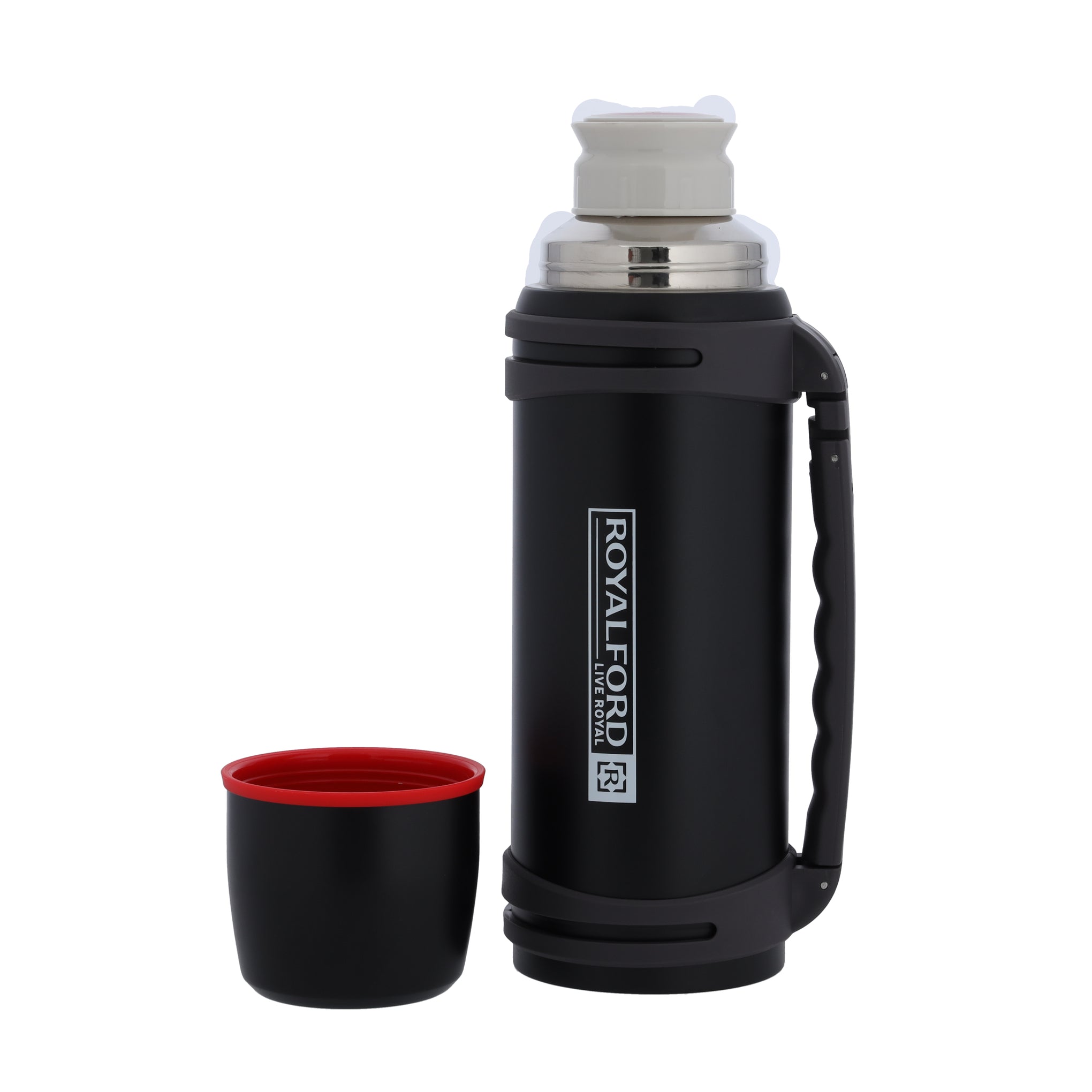 Royalford Travel Vacuum Bottle | 1.40 L | SS Vacuum Bottle | RF10456 | Double Wall Insulation | Keeps Drink Hot or Cold For Hours | Stainless Steel Thermos For Cold & Hot Beverages Black 1.4Liters
