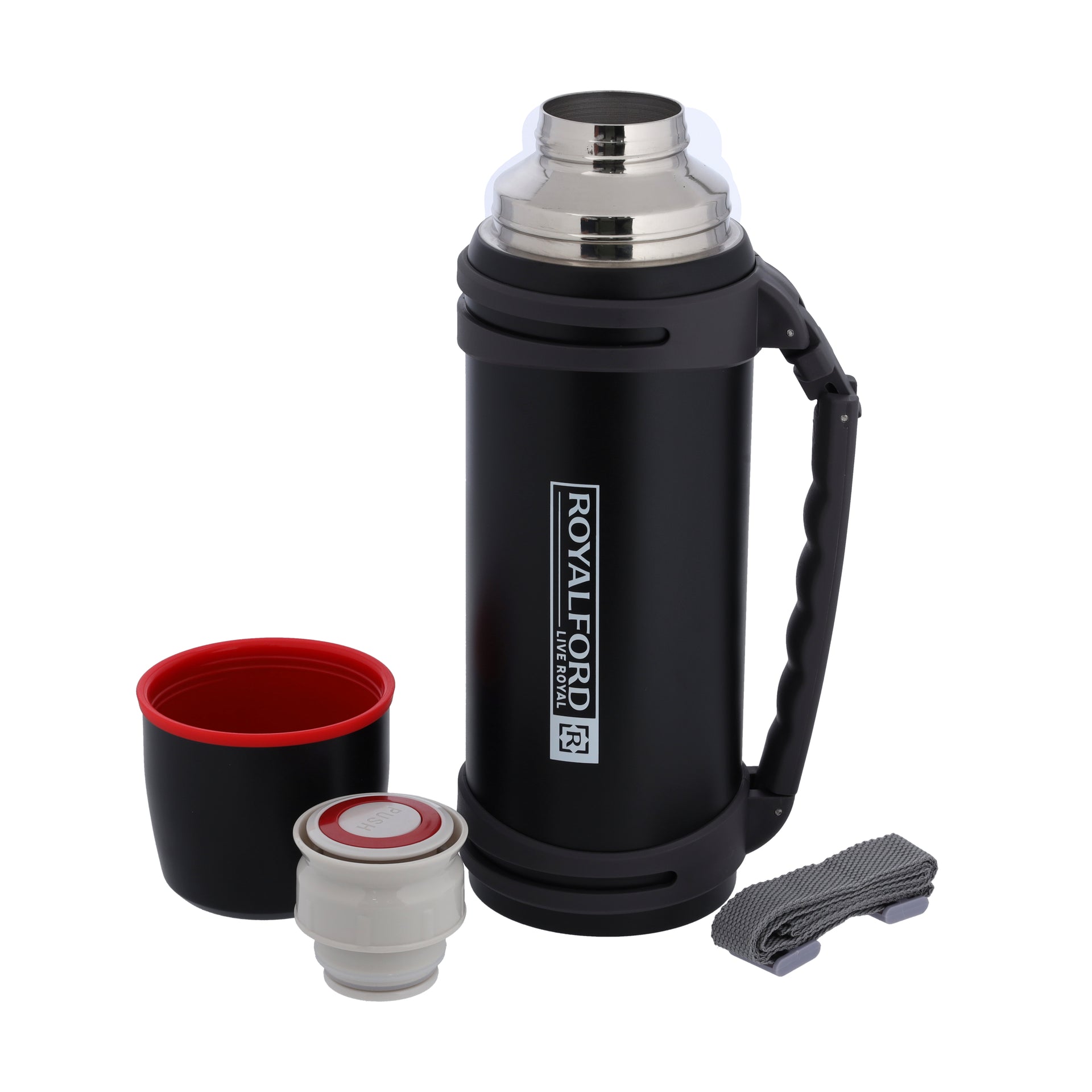 Royalford Travel Vacuum Bottle | 1.40 L | SS Vacuum Bottle | RF10456 | Double Wall Insulation | Keeps Drink Hot or Cold For Hours | Stainless Steel Thermos For Cold & Hot Beverages Black 1.4Liters