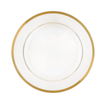 Premium Bone China 10.5 Inch Flat Dinner Plate Round Shape With Elegant Golden Border White 0.002kg