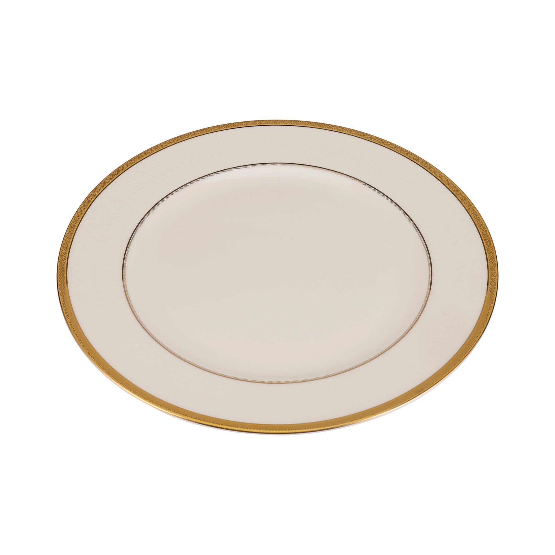 Premium Bone China 10.5 Inch Flat Dinner Plate Round Shape With Elegant Golden Border White 0.002kg