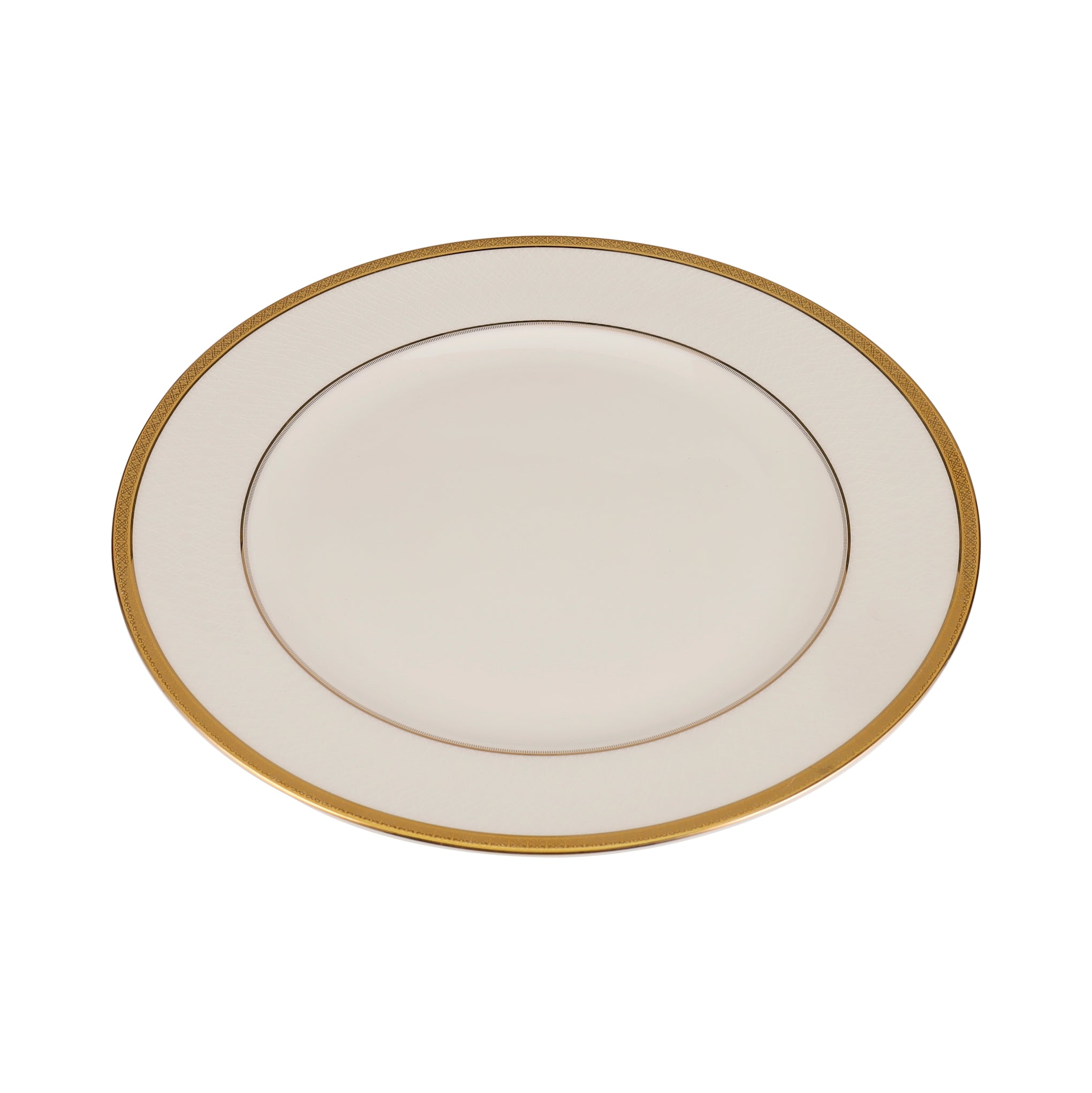 Premium Bone China 10.5 Inch Flat Dinner Plate Round Shape With Elegant Golden Border White 0.002kg