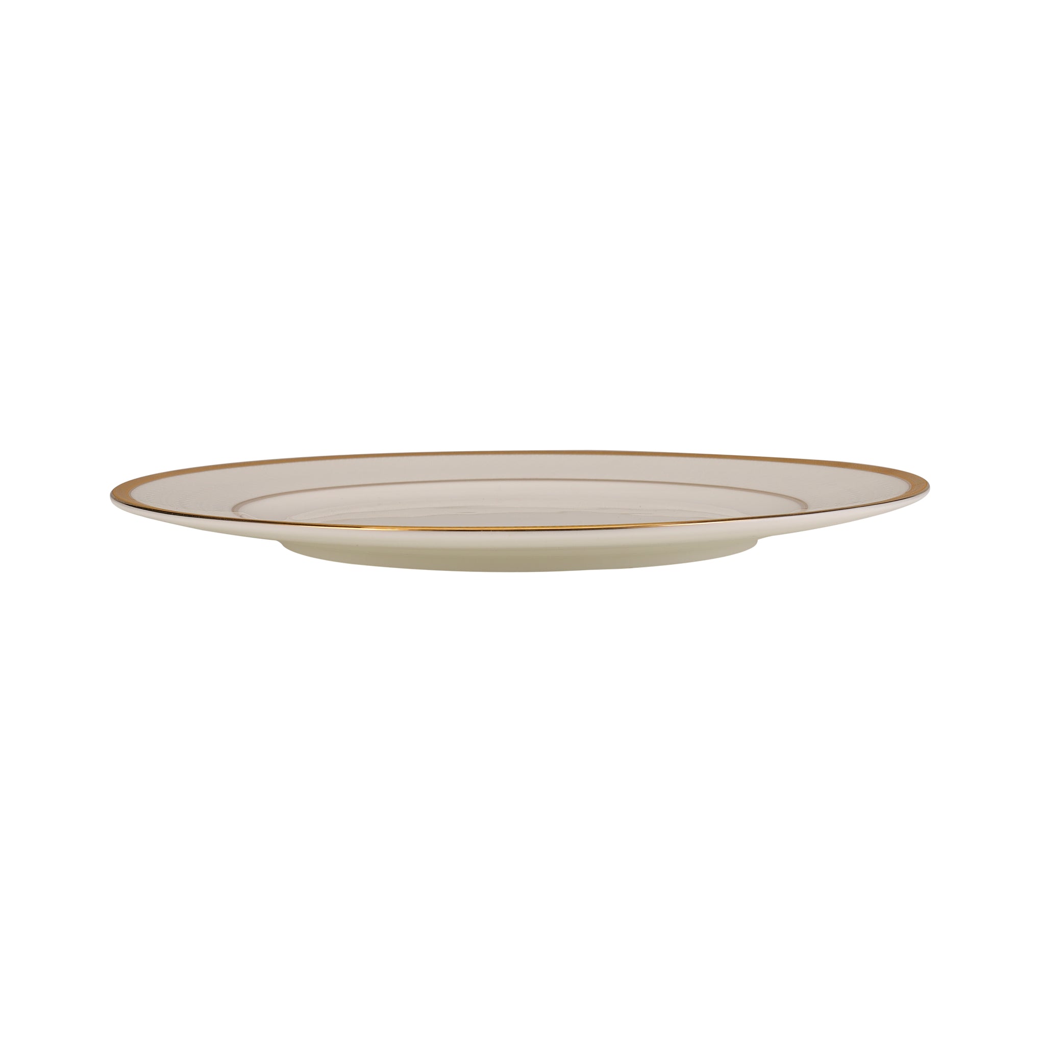 Premium Bone China 10.5 Inch Flat Dinner Plate Round Shape With Elegant Golden Border White 0.002kg