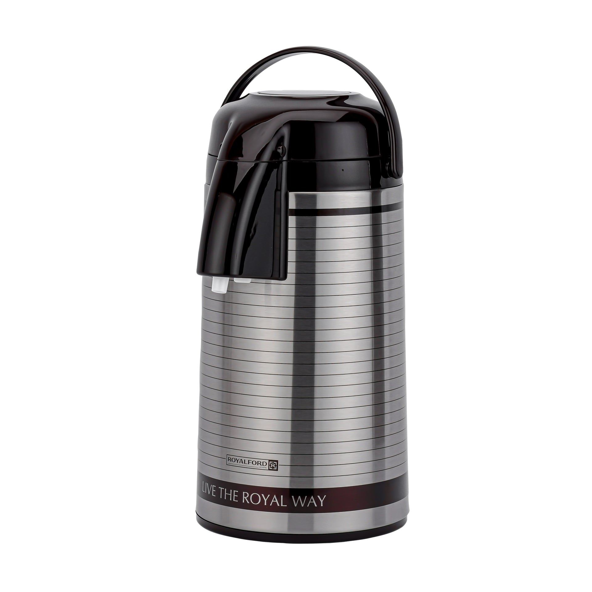 Airpot Flask, 3L, Double Wall Vacuum Insulation| RF10501 | Asbestos-Free Glass Inner | 360 Rotating Base; Splash-Proof Nozzle | Portable And Leak-Resistant | Keep Drinks Hot Or Cold for Hours Dark Brown/Silver 3.0Liters