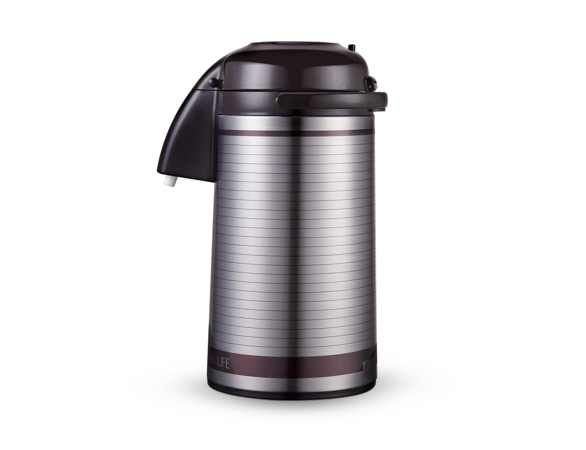 Airpot Flask, 3L, Double Wall Vacuum Insulation| RF10501 | Asbestos-Free Glass Inner | 360 Rotating Base; Splash-Proof Nozzle | Portable And Leak-Resistant | Keep Drinks Hot Or Cold for Hours Dark Brown/Silver 3.0Liters