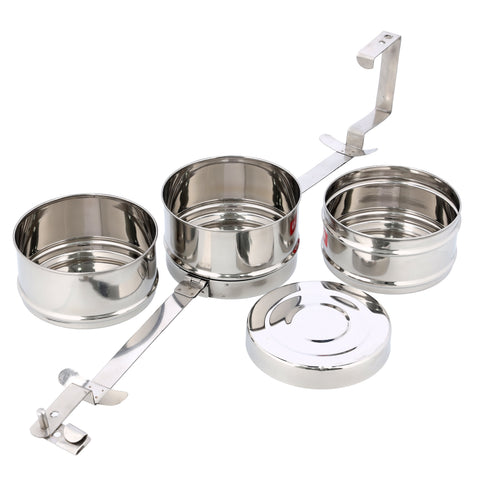 3-Layer Bombay Tiffin Box Silver 13x26.5cm