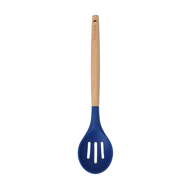 RoyalFord Silicone Slotted Spoon with Wooden Handle, RF10652 Non Scratch Cooking Spoon for Stirring, Scooping and Mixing Heat Resistant Handle Kitchenware, Multicolor