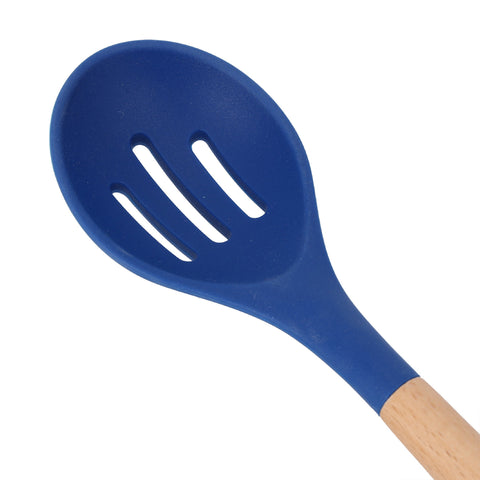 RoyalFord Silicone Slotted Spoon with Wooden Handle, RF10652 Non Scratch Cooking Spoon for Stirring, Scooping and Mixing Heat Resistant Handle Kitchenware, Multicolor