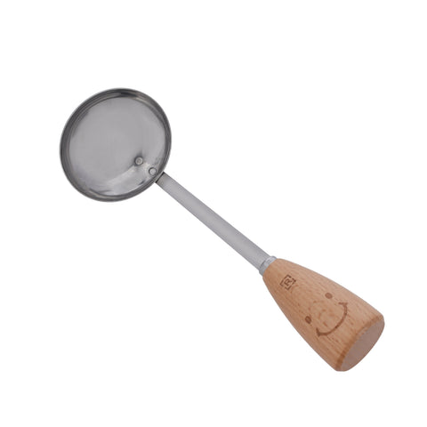 Soup Ladle | Stainless Steel with Wooden Handle | RF10658 | 18cm Soup/ Stew Serving Spoon with Long Heat-Resistant Handle | Modern Design Sauce Spoon