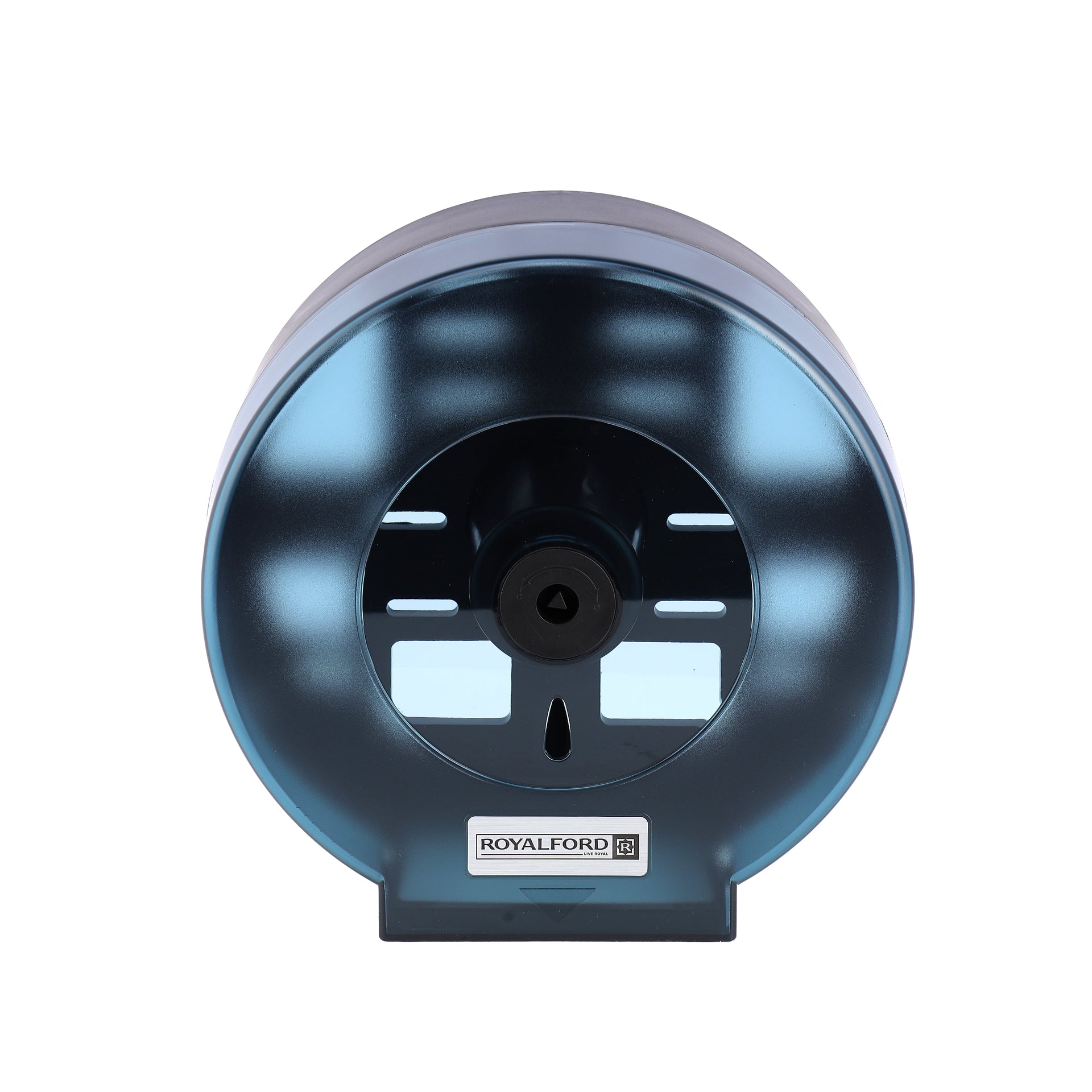Royalford Paper Roll Dispenser- RF10731 ABS Wall Mounted Round Paper Tissue Holder Key Lock Mechanism Space Saving Design Plastic Tissue Dispenser Black and Blue