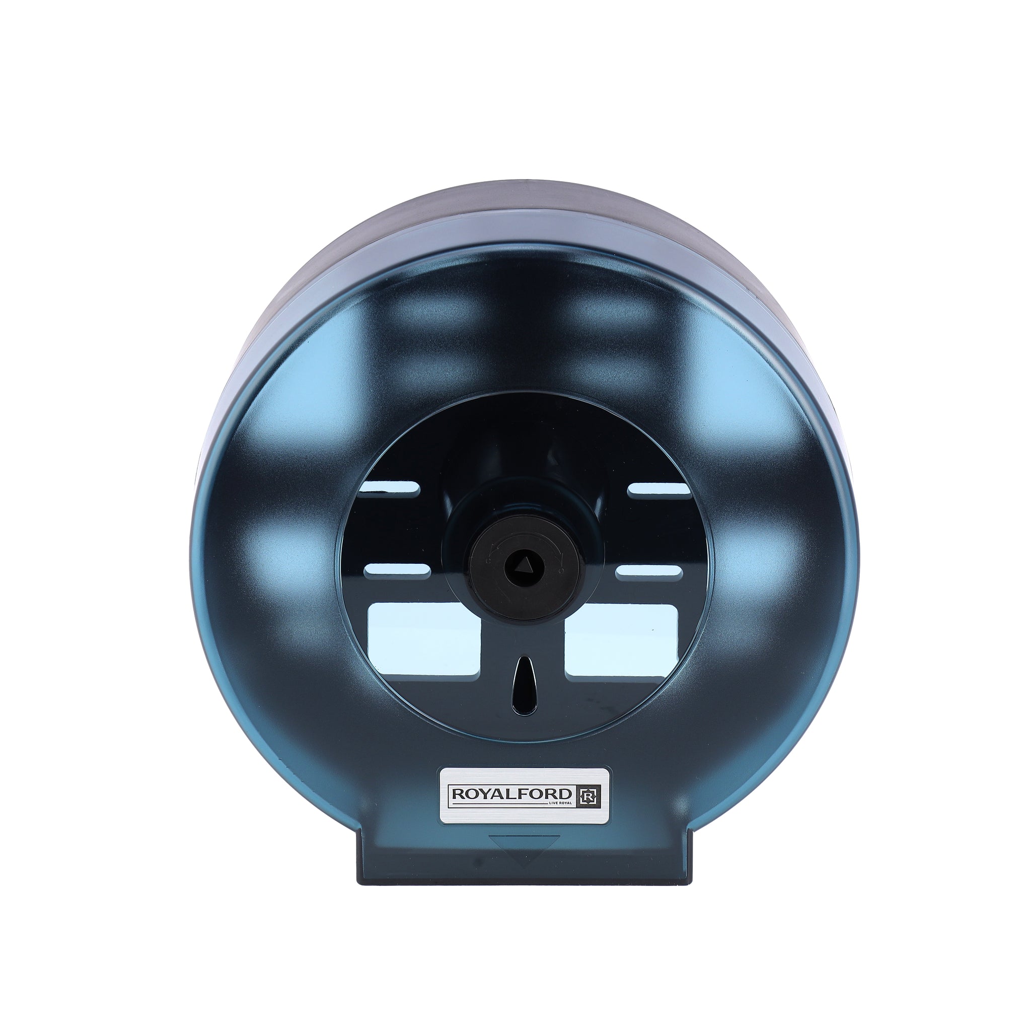 Royalford Paper Roll Dispenser- RF10731 ABS Wall Mounted Round Paper Tissue Holder Key Lock Mechanism Space Saving Design Plastic Tissue Dispenser Black and Blue