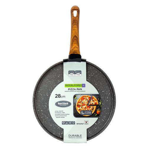 Pizza Pan, Granite Coated Die-Cast Aluminium, RF10767 | 5 Layer Construction | Strong Wood-finish Bakelite Handle Black