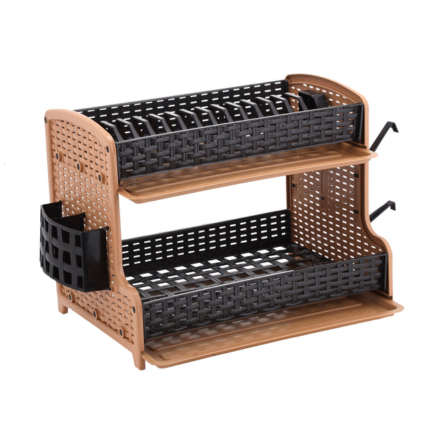 2 Layer Rattan Dish Rack, Made in Turkey, Multi Color, Assorted Color, 50x28x28 CM Brown/Black