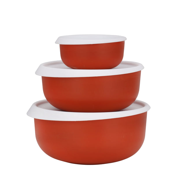 3Pcs Bowl Set With Air-Tight Lid Organo Series Toughened Polymer 350 Ml 1350Ml 1800Ml Bpa Free 100% Food Grade Made In India Assorted Colour 350/1350/1800ml