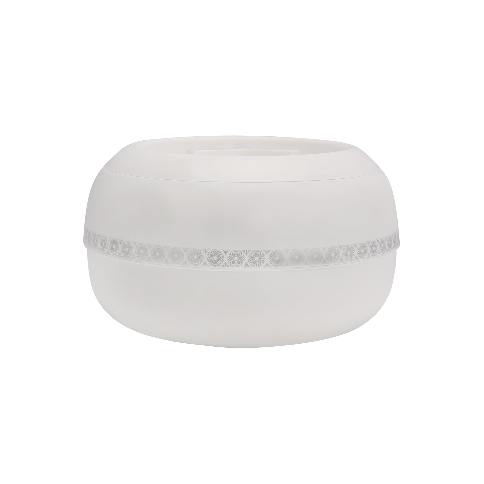 Royalford Zoria Insulated 5600ml Casserole- RF11032| PP Body with Stainless Steel Inner Casting Hotpot| BPA-Free| Easy to Carry| Firm Twist Lock Ivory with a golden border, White with a silver border