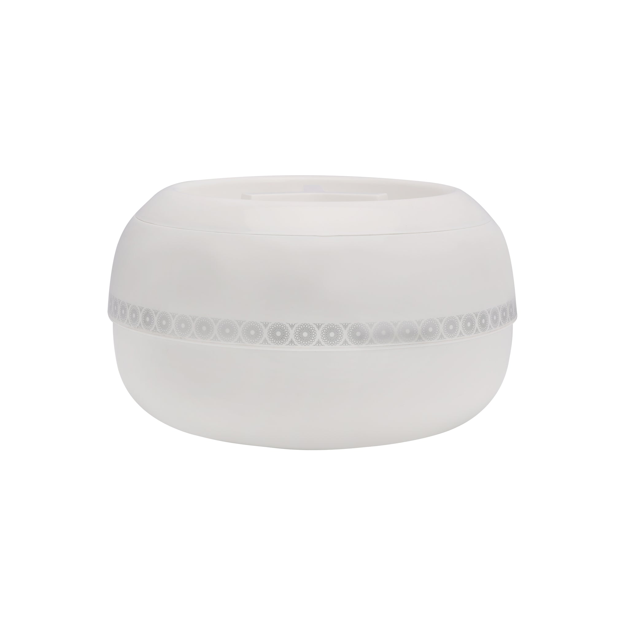 Royalford Zoria Insulated 5600ml Casserole- RF11032| PP Body with Stainless Steel Inner Casting Hotpot| BPA-Free| Easy to Carry| Firm Twist Lock Ivory with a golden border, White with a silver border