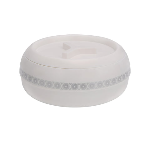 3 Piece  Zoria Insulated Casserole Pp Body With Stainless Steel Inner Casting Hotpot Comes In Small Medium And Large Sizes Ivory with Golden Border, White with Silver Border