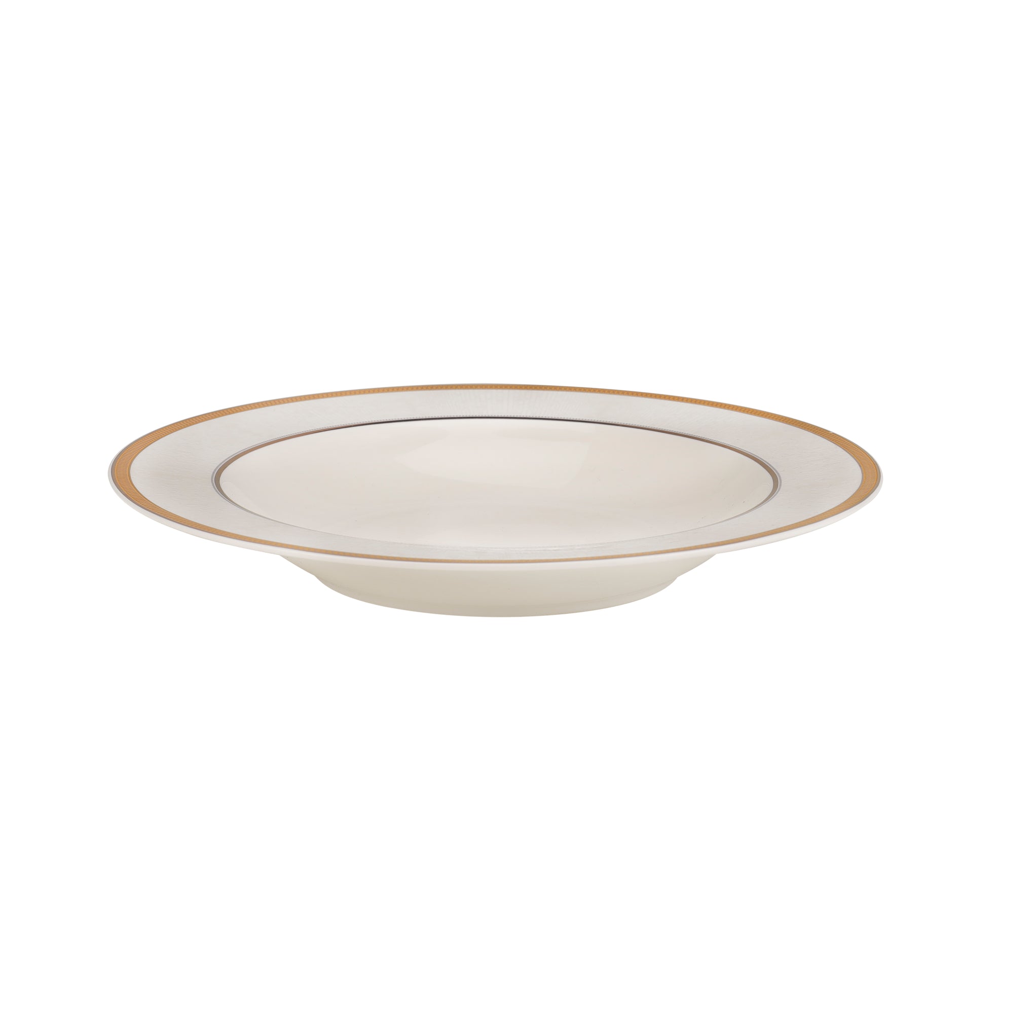 Premium New Bone Plates, 9" Soup Plate, RF11052 | Round Shape Plate with Elegant Golden Border | Ideal for Soup, Desserts, Ice Cream, Dinner, Lunch, Breakfast, Parties & More White
