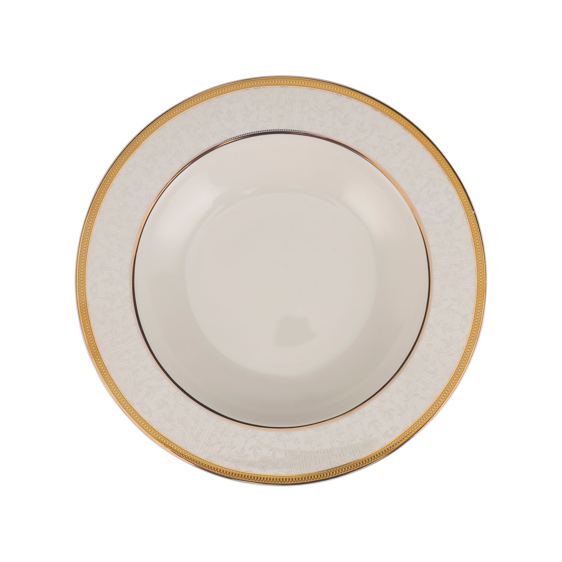Premium New Bone Plates, 9" Soup Plate, RF11052 | Round Shape Plate with Elegant Golden Border | Ideal for Soup, Desserts, Ice Cream, Dinner, Lunch, Breakfast, Parties & More White