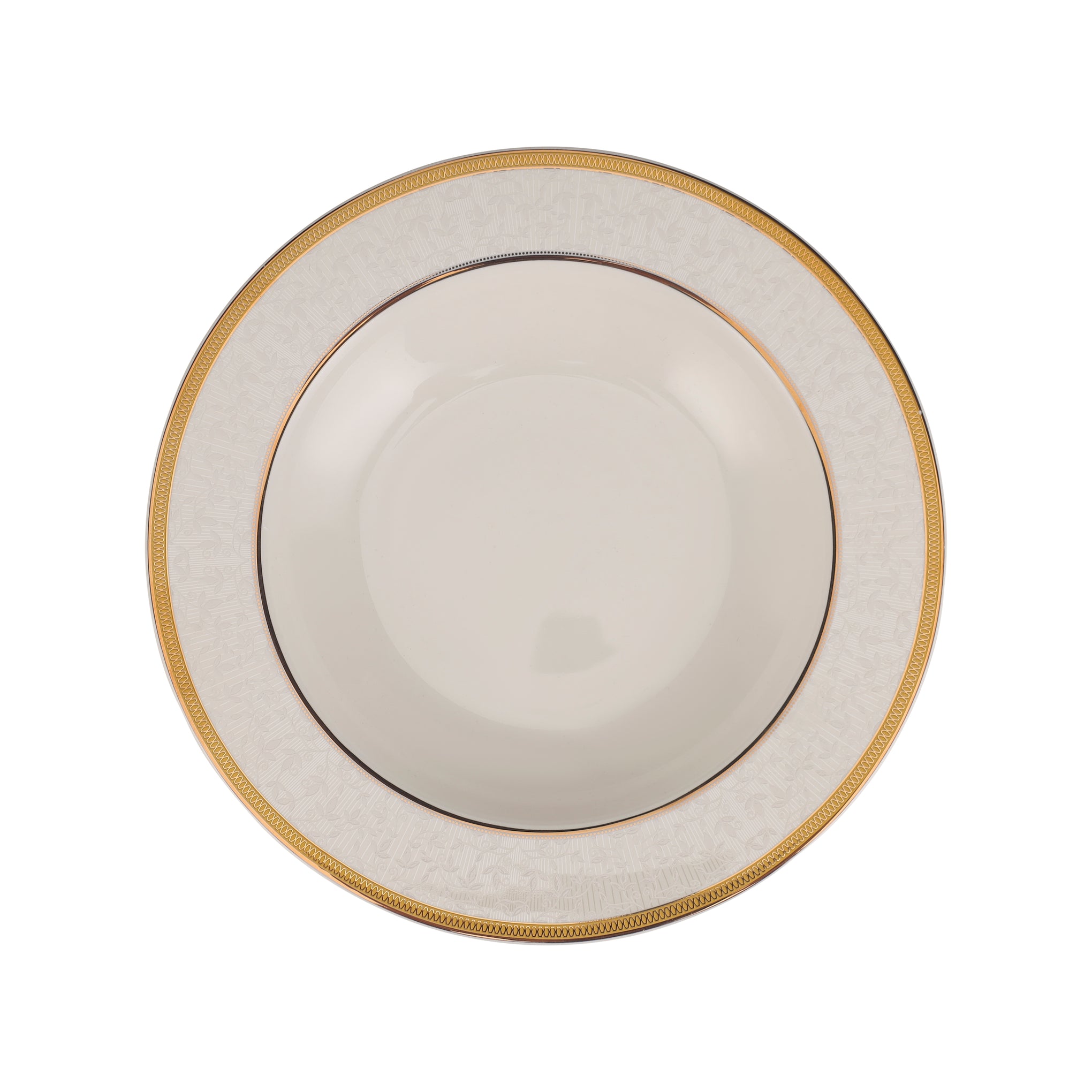 Premium New Bone Plates, 9" Soup Plate, RF11052 | Round Shape Plate with Elegant Golden Border | Ideal for Soup, Desserts, Ice Cream, Dinner, Lunch, Breakfast, Parties & More White