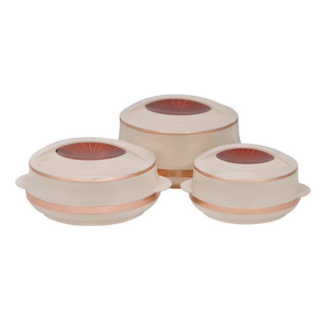 3 Pieces Elite Gold Insulated Casserole Set  Strong Handles  Double Wall Insulated Serving Pot 1600Ml 2500Ml 3500Ml Gold