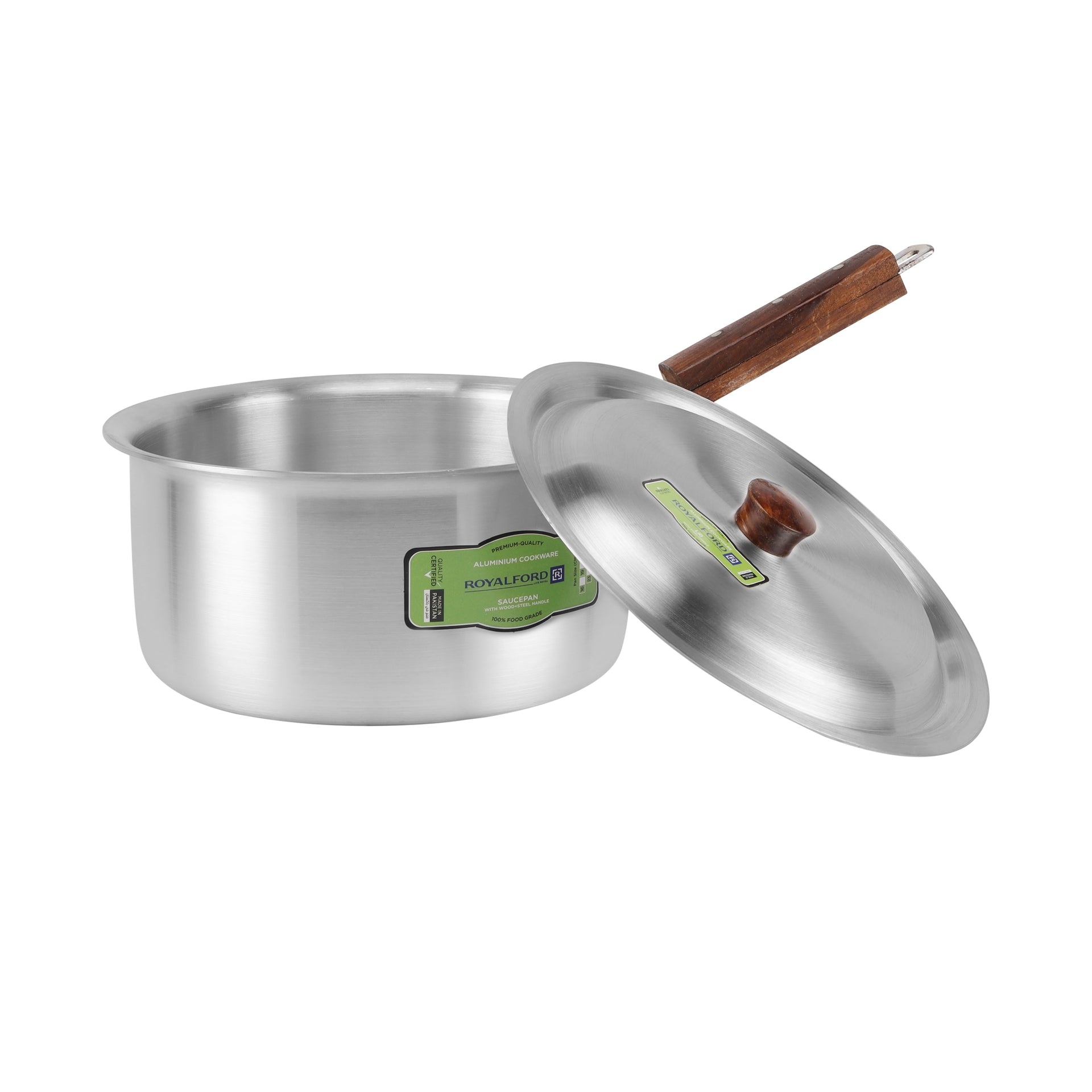 Royalford 10-Piece Aluminium Saucepan Set- RF11206| Saucepan with Lid| Premium-Quality Aluminium Saucepan with Wooden Handle Aluminium