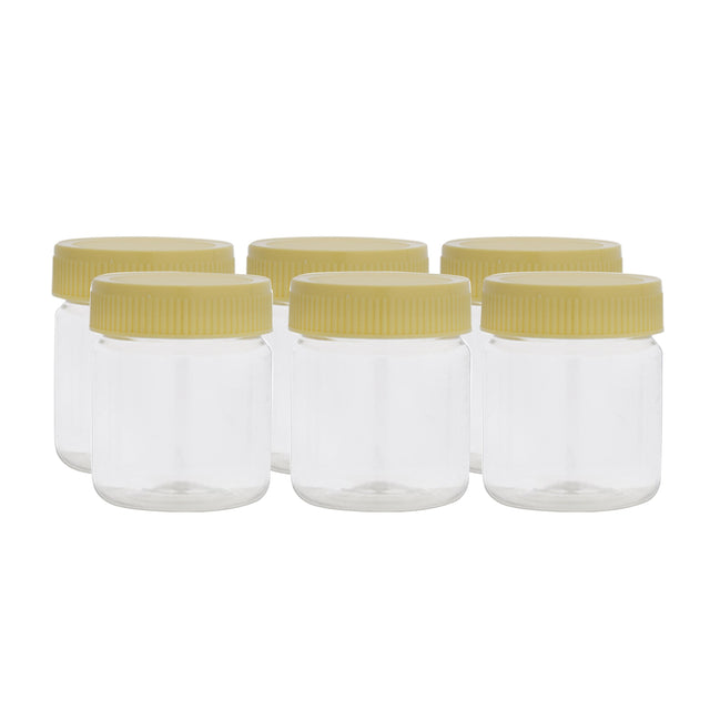 RoyalFord 100 ML Round Airtight PET Jar RF11222 Set of 6 Storage Containers Transparent Jar for Pulses, Cereals and Spices PET Canister Leak Proof Lid Clear Premium Quality