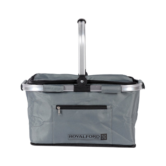 Royalford 24L Insulated Picnic And Grocery Basket- RF11376| Closed Multi-Purpose Utility Basket With Aluminum Handle| Break-Resistant, Light-Weight, Durable, Portable And Stylish Construction| Large Space Perfect For Storing Things| Grey