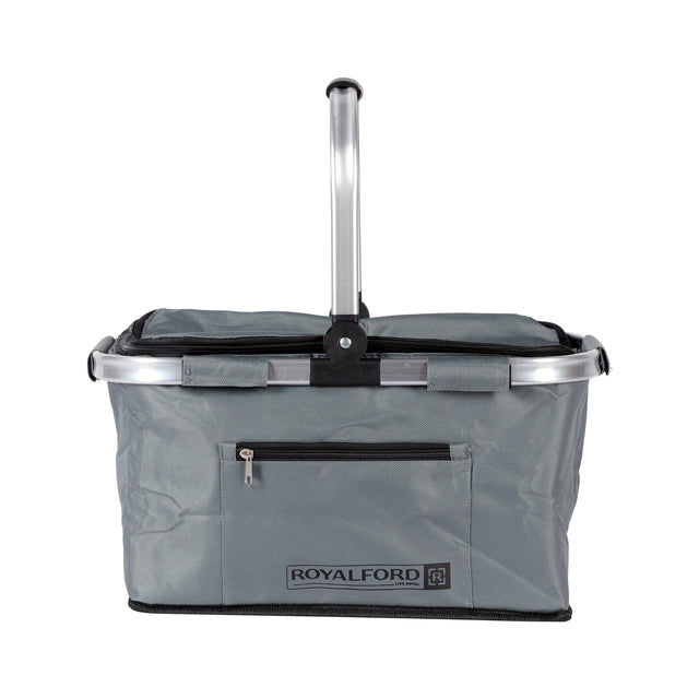 Royalford 24L Insulated Picnic And Grocery Basket- RF11376| Closed Multi-Purpose Utility Basket With Aluminum Handle| Break-Resistant, Light-Weight, Durable, Portable And Stylish Construction| Large Space Perfect For Storing Things| Grey