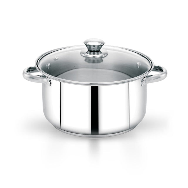 Royalford Massilia Stainless Steel Stockpot with Glass Lid- RF11592 Perfect for Simmering, Boiling, Steaming, Etc Silver