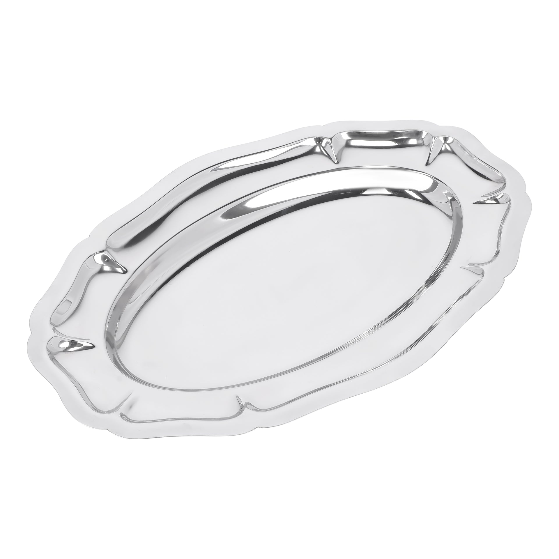 Premium-Quality Stainless Steel Light-Weight and Food-Grade Tray| Elegant Mirror-Finish Body and Durable Design| Perfect for Serving Food| Silver Silver 40cm