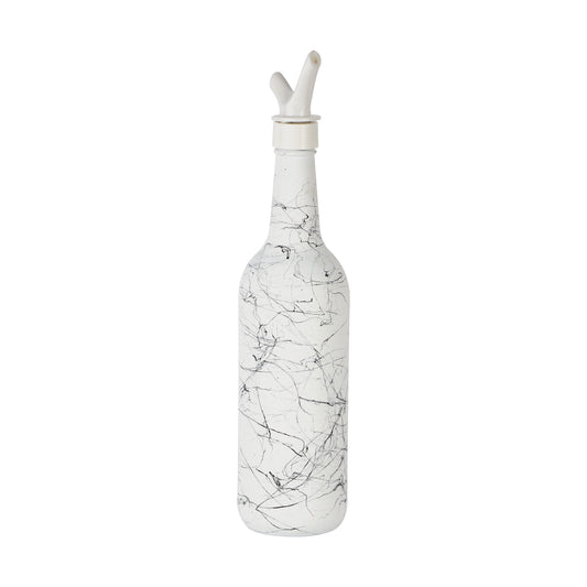 Royalford 750ML Glass Oil Bottle RF11770 Stylish Marble Design with Matte Design, Perfect for Dispensing Oil, Vinegar, Olive Oil, Spices, Etc. With PP Lid and Pouring Spout White Multicolor 750ml