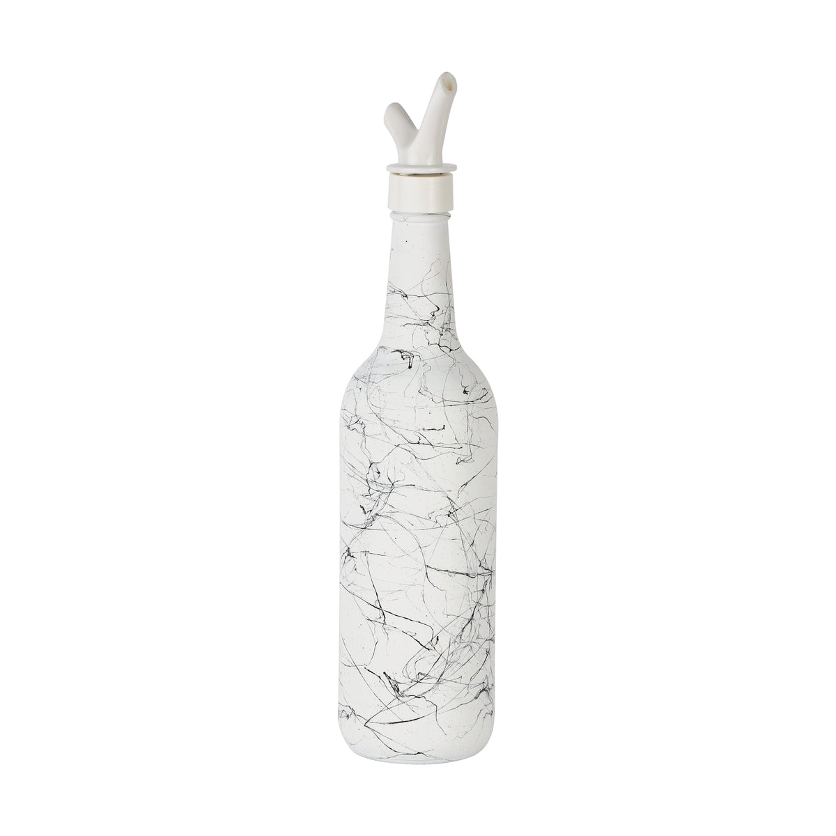 Royalford 750ML Glass Oil Bottle RF11770 Stylish Marble Design with Matte Design, Perfect for Dispensing Oil, Vinegar, Olive Oil, Spices, Etc. With PP Lid and Pouring Spout White Multicolor 750ml