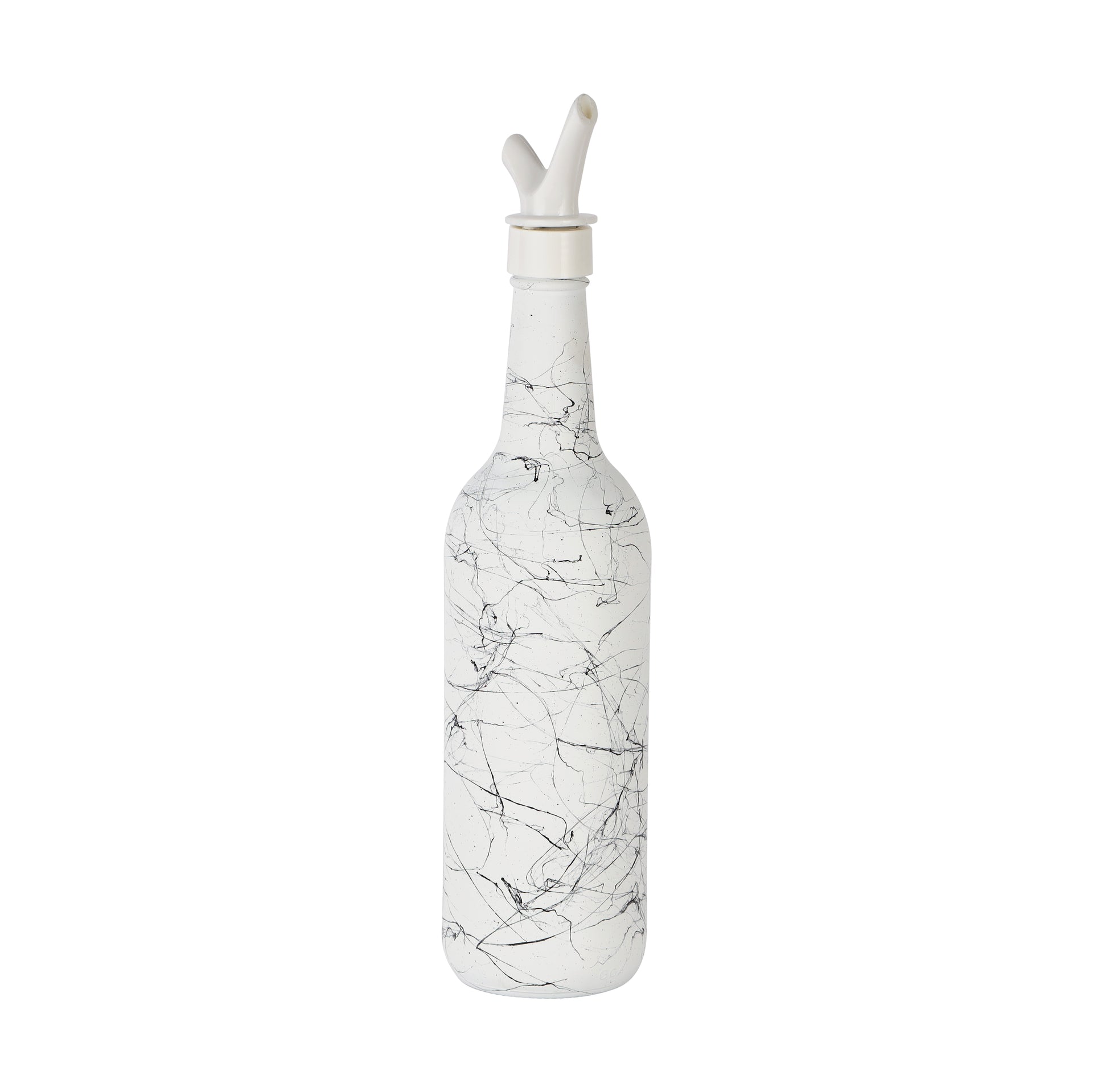 Royalford 750ML Glass Oil Bottle RF11770 Stylish Marble Design with Matte Design, Perfect for Dispensing Oil, Vinegar, Olive Oil, Spices, Etc. With PP Lid and Pouring Spout White Multicolor 750ml