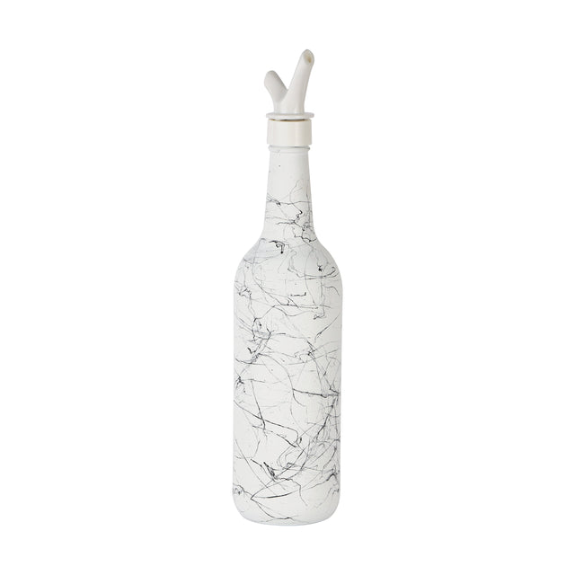 Royalford 750ML Glass Oil Bottle RF11770 Stylish Marble Design with Matte Design, Perfect for Dispensing Oil, Vinegar, Olive Oil, Spices, Etc. With PP Lid and Pouring Spout White Multicolor 750ml