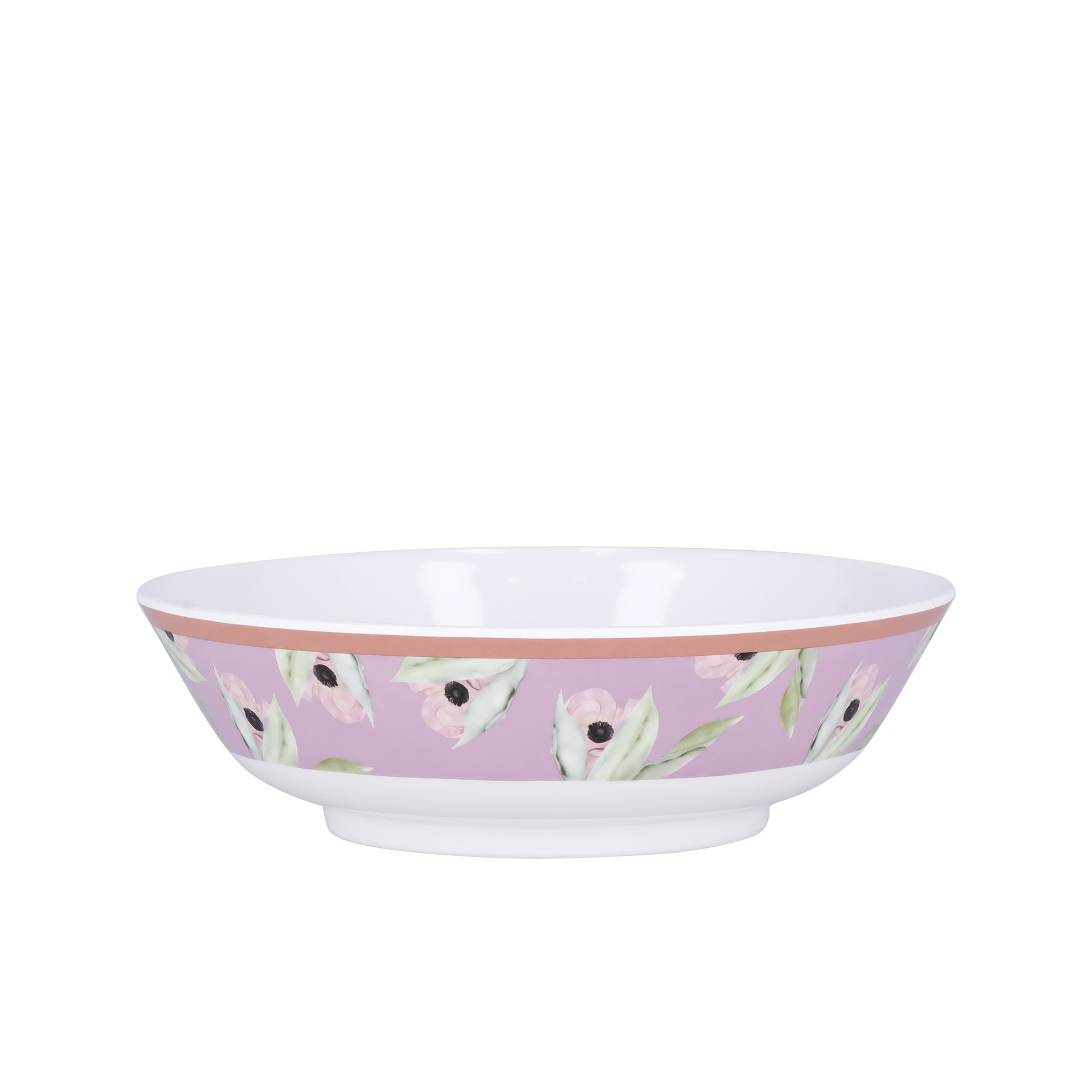 Royalford 8" Melamineware Soup Bowl- RF11788| Lightweight Bowl with Elegant Floral Detailing| Non-Toxic and Hygienic, Food-Grade Material| Dishwasher Safe Serveware, Chip-Resistant Dinnerware| White and Pink