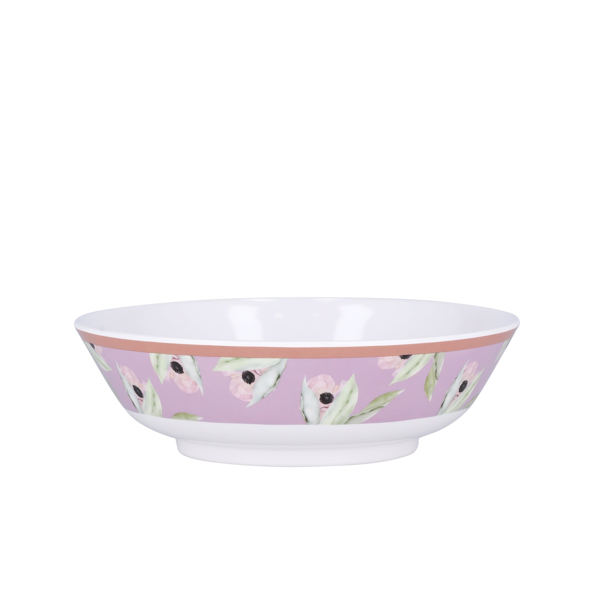 Royalford 8" Melamineware Soup Bowl- RF11788| Lightweight Bowl with Elegant Floral Detailing| Non-Toxic and Hygienic, Food-Grade Material| Dishwasher Safe Serveware, Chip-Resistant Dinnerware| White and Pink
