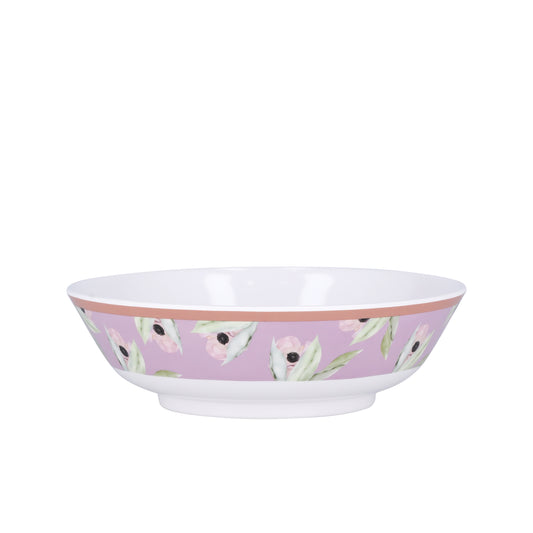 Royalford 8" Melamineware Soup Bowl- RF11788| Lightweight Bowl with Elegant Floral Detailing| Non-Toxic and Hygienic, Food-Grade Material| Dishwasher Safe Serveware, Chip-Resistant Dinnerware| White and Pink