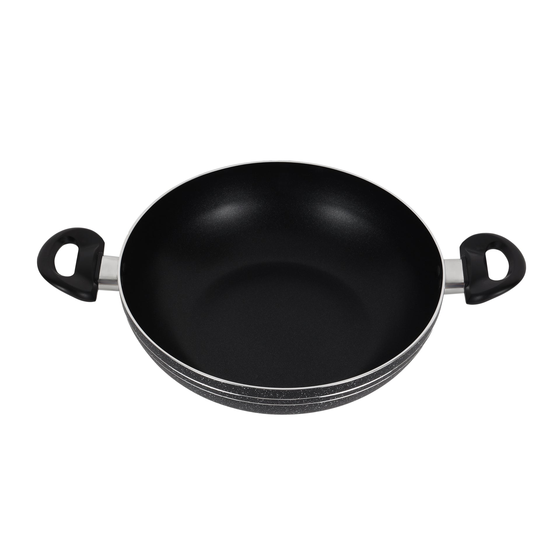 Royalford Elight Series 32 cm Aluminum Wokpan with Nonstick Coating- RF11886/ with Tempered Glass Lid and Soft Touch Bakelite Handles, 3 Layer Construction/ Induction Compatible, Perfect for Deep and Shallow Frying/ Black