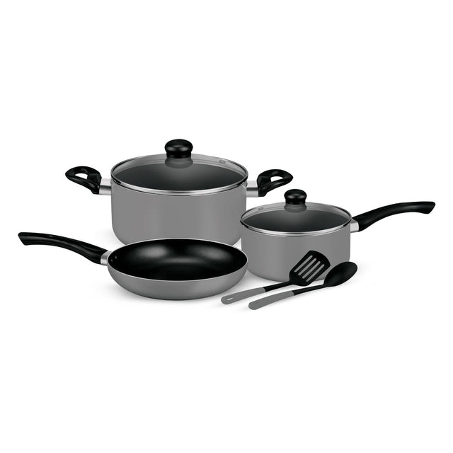 Royalford 7-Piece Non-Stick  Press Aluminum Cookware Set Grey Aluminum Body With 3-Layer Non-Stick Coating Grey
