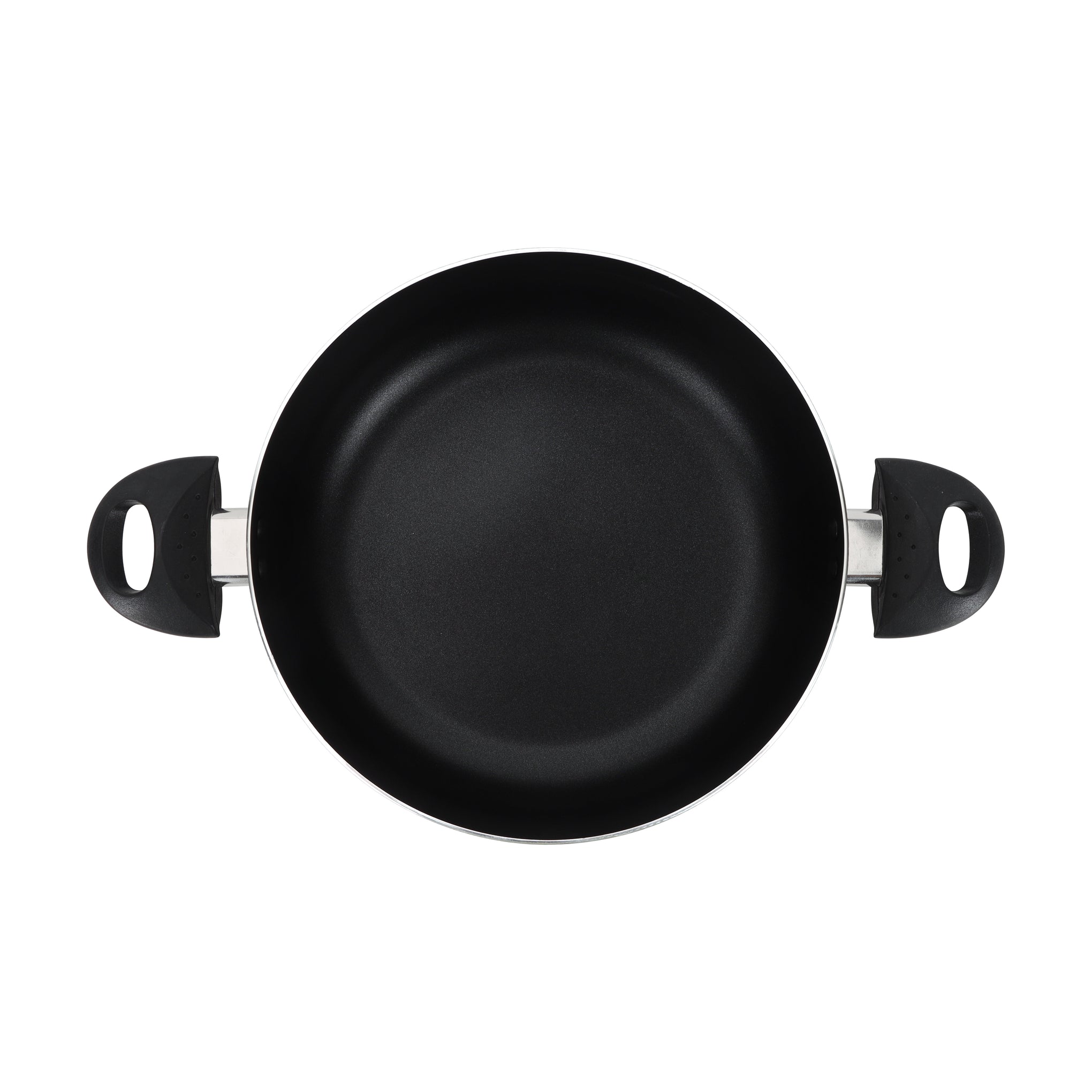Royalford Press Aluminium 32cm Casserole With 2MM Body Thickness, Heat Resistant Exterior, Strong Bakelite HandlesTempered Glass Lid With Steel Frame, PTFE/PFOA Free Black