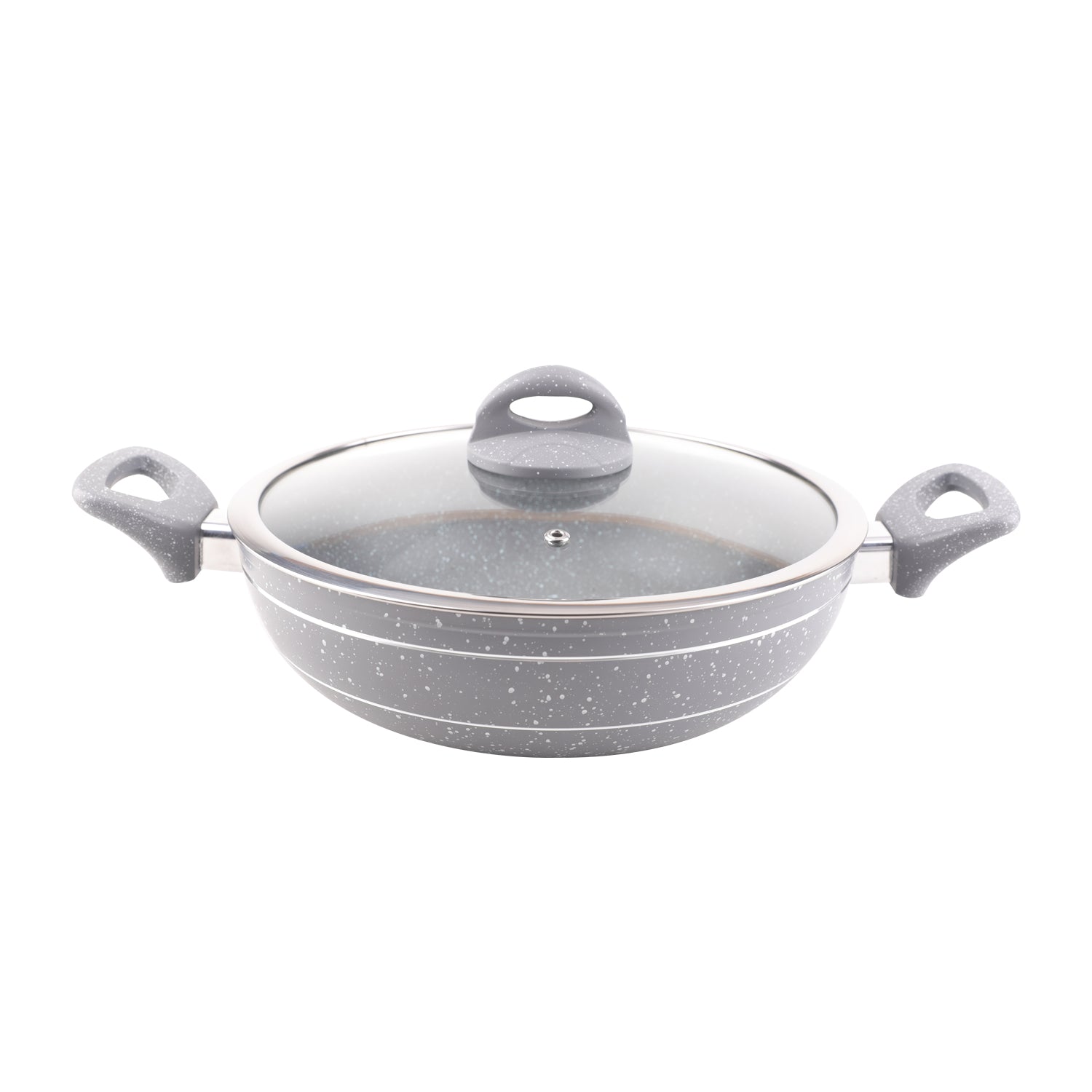 Smart Granite Series  Forged Aluminum Wok Pan With Lid Grey