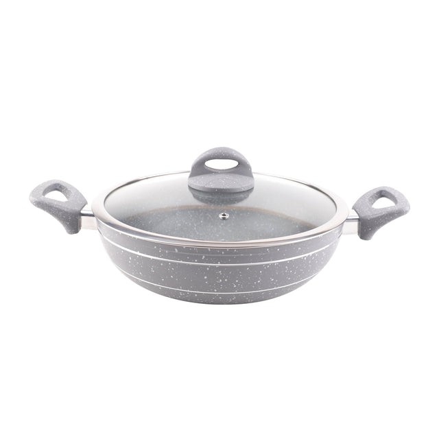 Smart Granite Series Forged Aluminum Wok Pan With Granite Coating And Lid Grey