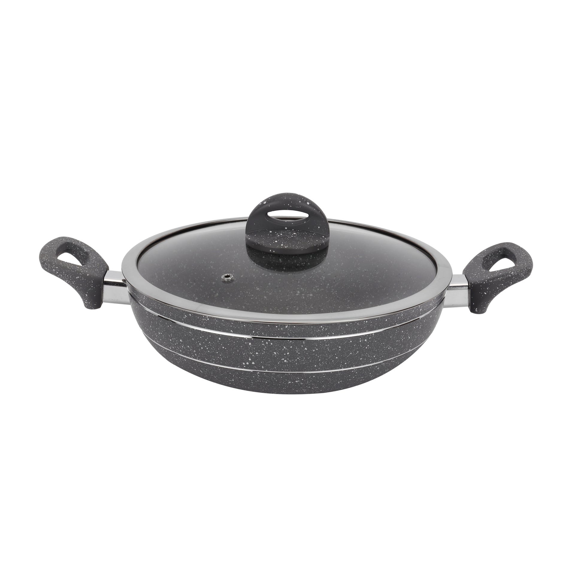 Smart Granite Series Granite Coating Forged Aluminum Wok Pan With Lid 28 Cm Grey