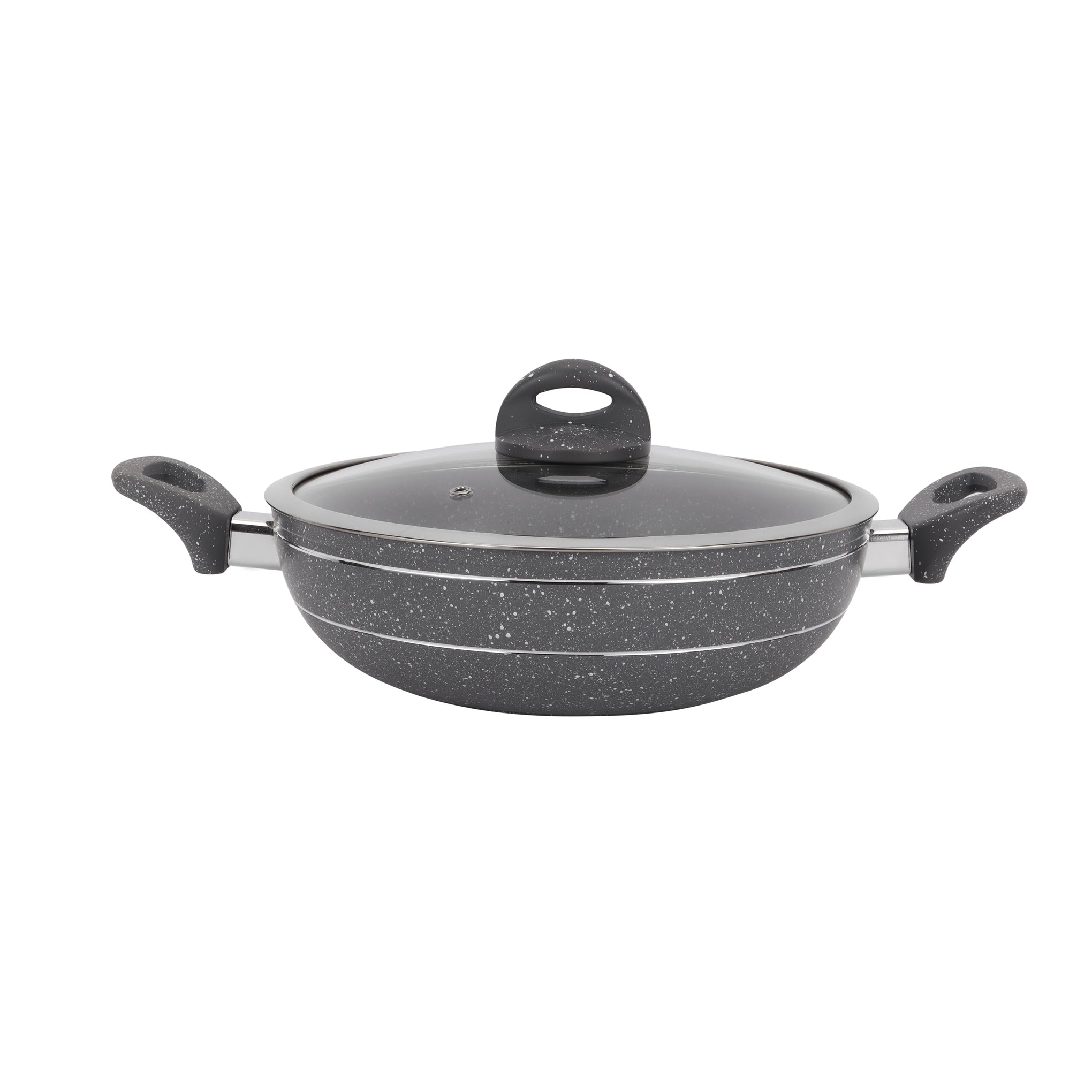 Smart Granite Series Forged Aluminum Wok Pan With Granite Coating And Lid Grey