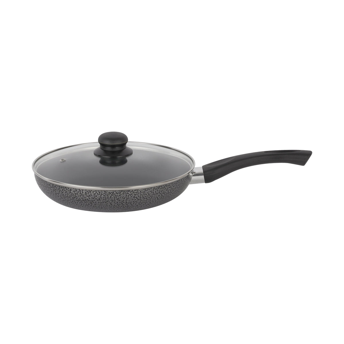 Royalford 24 CM Aluminum Fry Pan With Tempered Glass Lid Black color, Strong Aluminum Body With Non-Stick Coating And Bakelite Handle| Compatible With Hot Plate, Halogen, Ceramic And Gas Stovetops Red