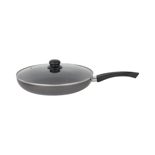Aluminum Fry Pan With Tempered Glass Lid, Strong Aluminum Body With Non-Stick Coating And Bakelite Handle| Compatible With Hot Plate, Halogen, Ceramic And Gas Stovetops Red