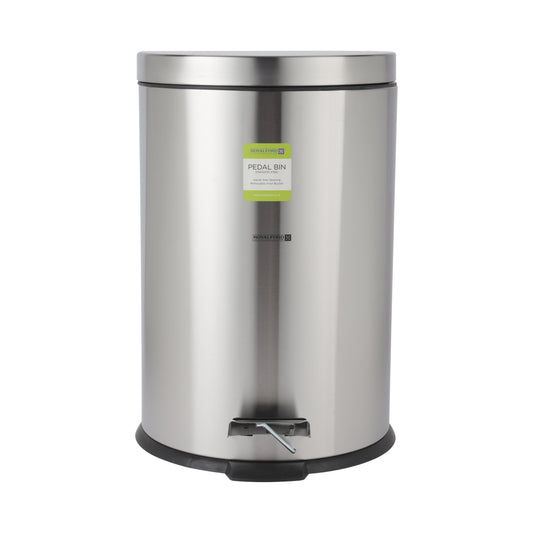 Royalford 20 Litre Stainless Steel Pedal Bins RF12092 Round Hands Free Kitchen Garbage Trash Bins Soft-Close Lid